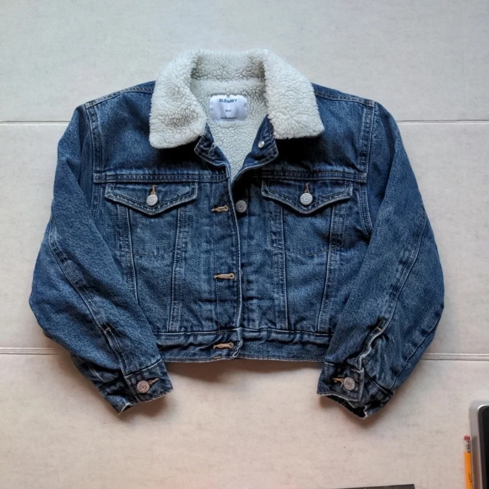 Old Navy Blue Denim Jacket with Cream Sherpa Collar